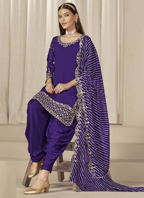 Violet roman silk embroidered salwar suit 3
