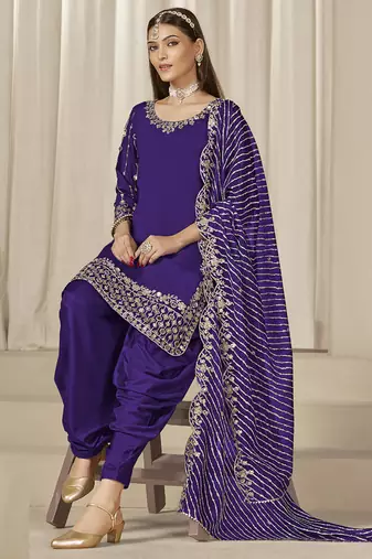 Violet roman silk embroidered salwar suit