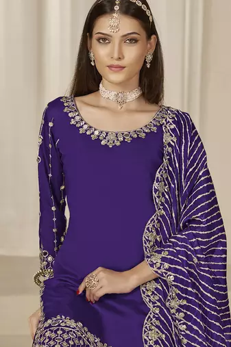 Violet roman silk embroidered salwar suit