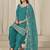 Turquoise roman silk embroidered salwar suit