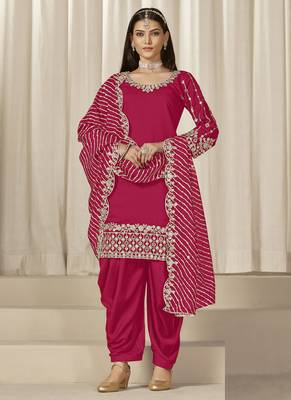 Pink roman silk embroidered salwar suit 1