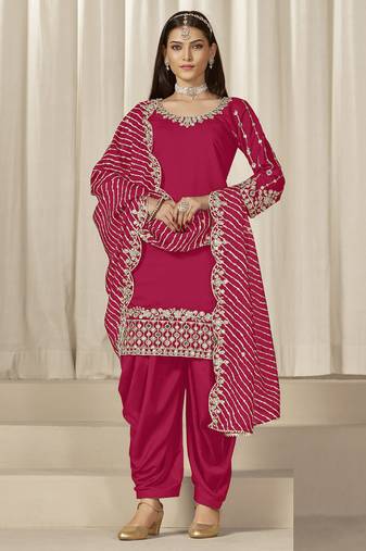 Pink roman silk embroidered salwar suit