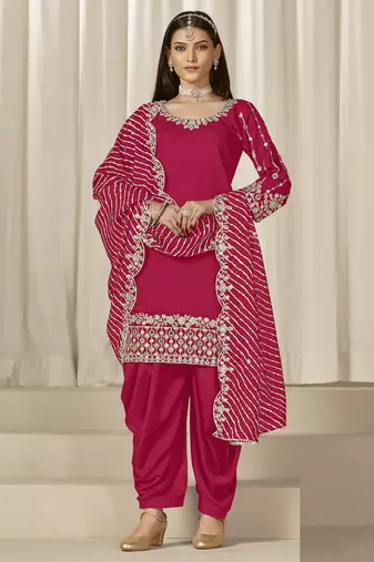 Pink roman silk embroidered salwar suit