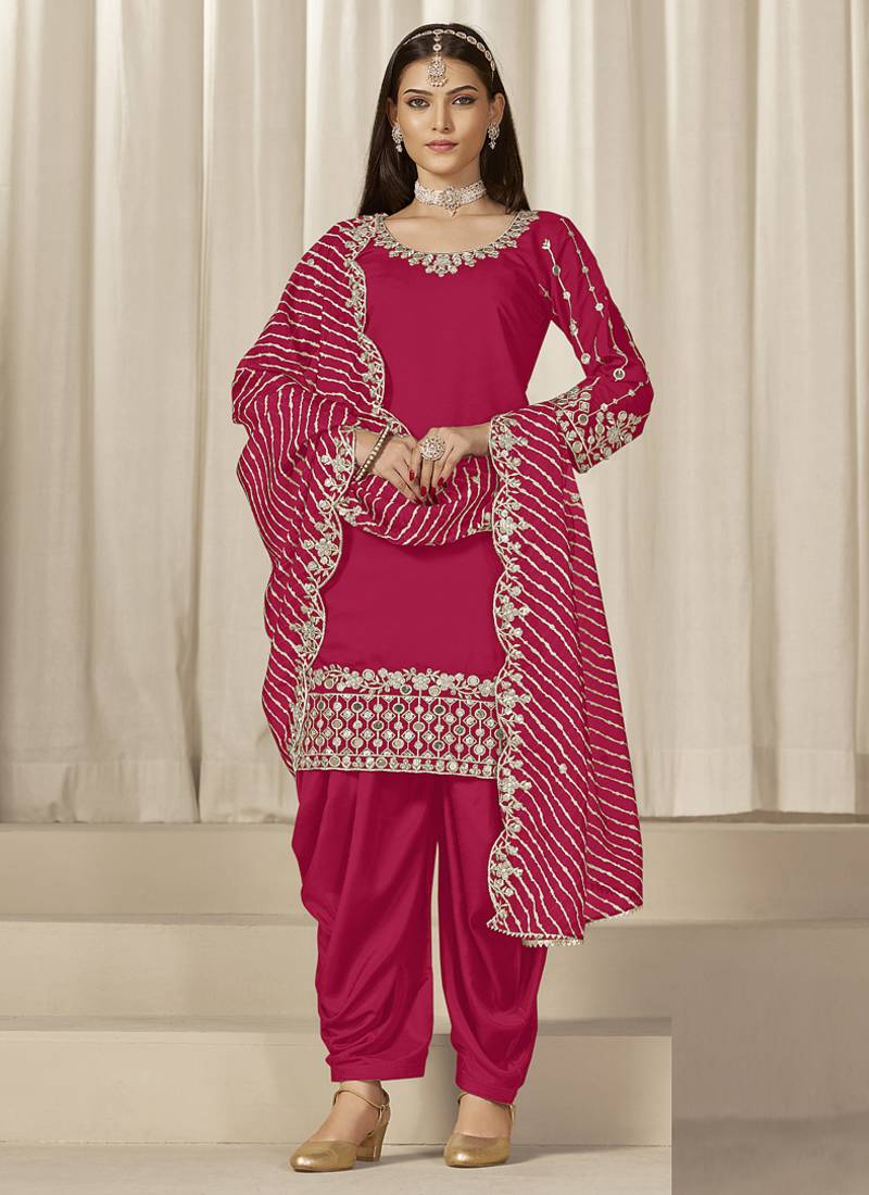 Pink roman silk embroidered salwar suit