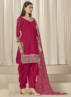 Pink roman silk embroidered salwar suit 2