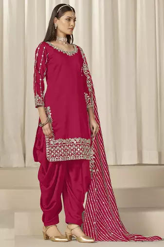 Pink roman silk embroidered salwar suit