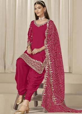 Pink roman silk embroidered salwar suit 3