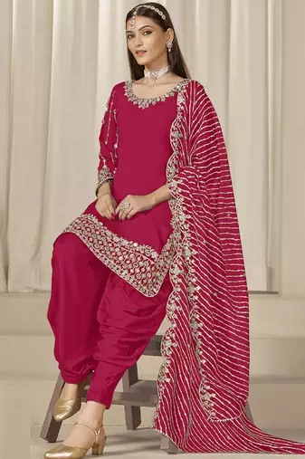 Pink roman silk embroidered salwar suit