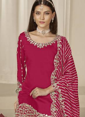 Pink roman silk embroidered salwar suit 4