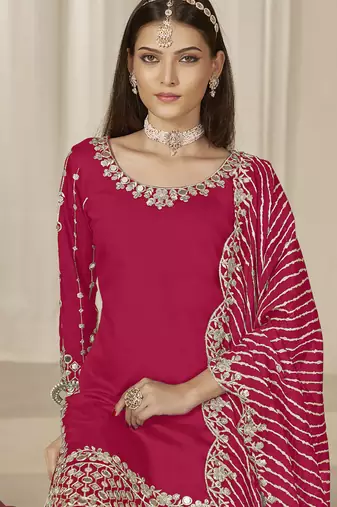 Pink roman silk embroidered salwar suit