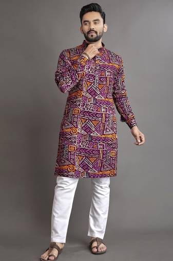 Multicolor printed cotton straight kurta