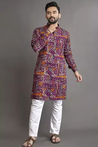 Multicolor printed cotton straight kurta