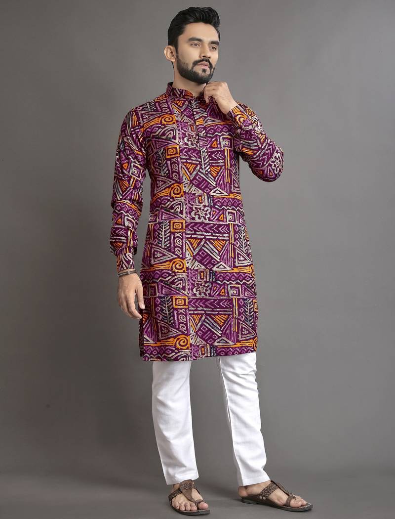 Multicolor printed cotton straight kurta