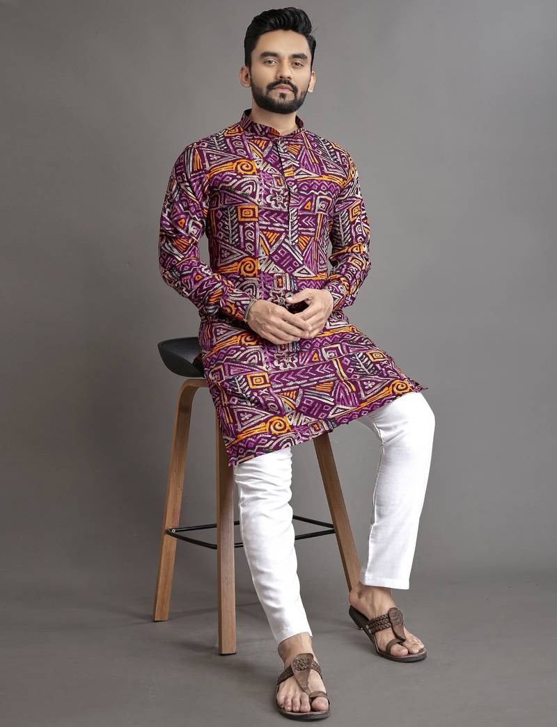 Multicolor printed cotton straight kurta
