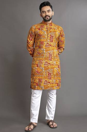 Multicolor printed cotton straight kurta
