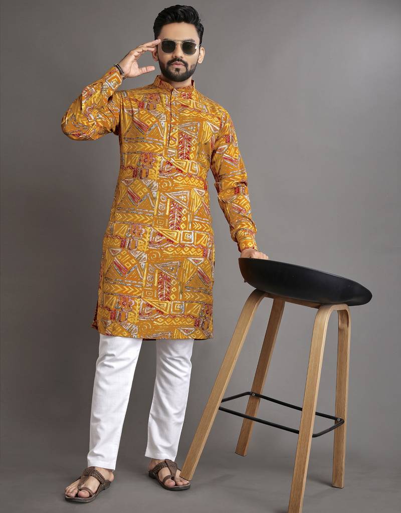 Multicolor printed cotton straight kurta