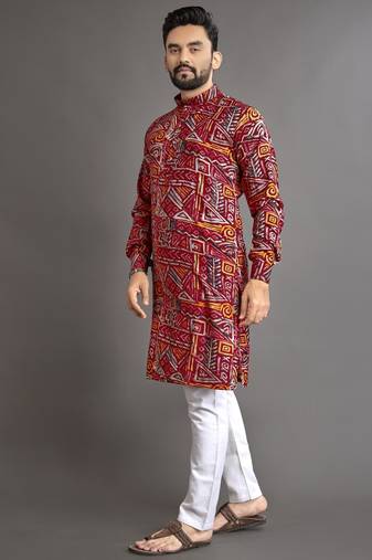Multicolor printed cotton straight kurta