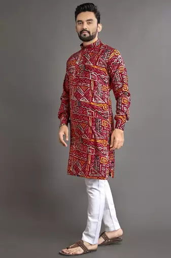 Multicolor printed cotton straight kurta