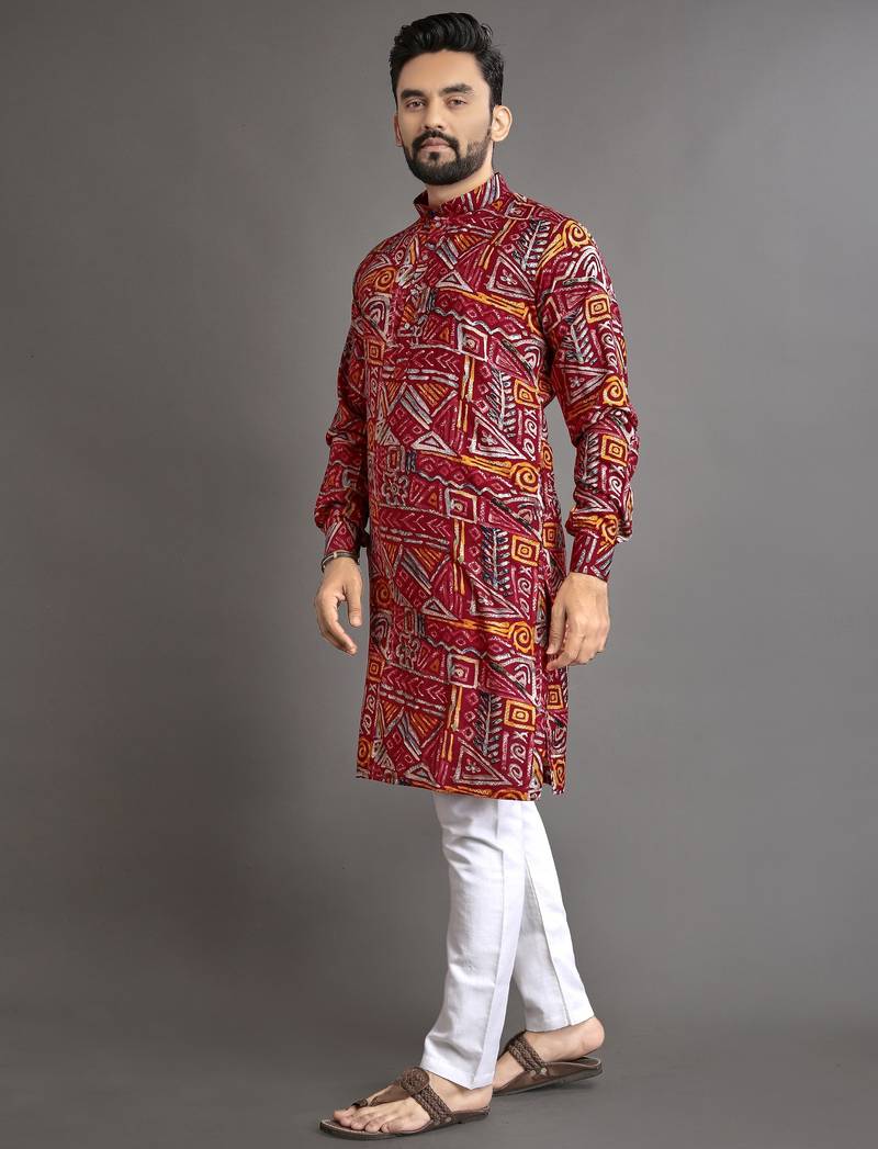 Multicolor printed cotton straight kurta