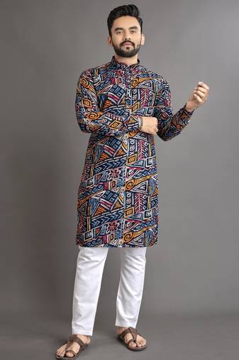 Multicolor printed cotton straight kurta
