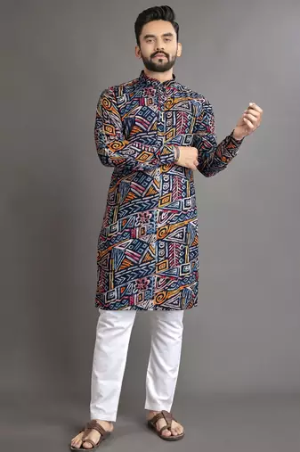 Multicolor printed cotton straight kurta