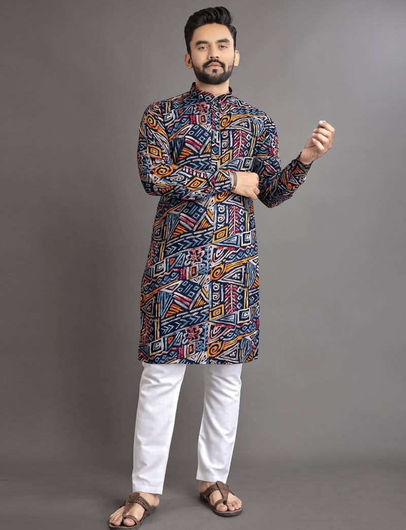 Multicolor printed cotton straight kurta