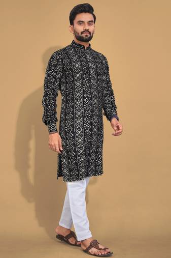 Black printed cotton straight kurta