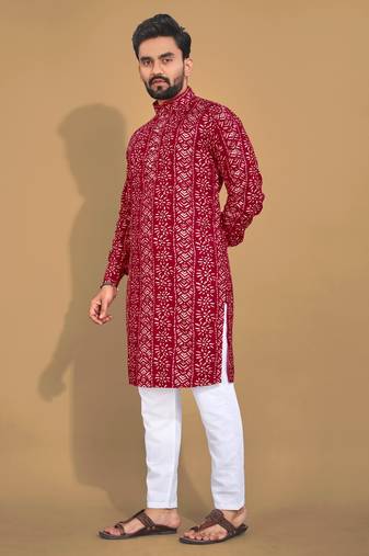 Maroon printed cotton straight kurta