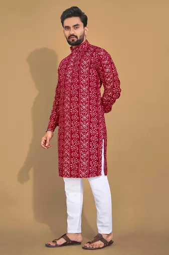 Maroon printed cotton straight kurta