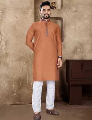Orange linen silk straight kurta 1