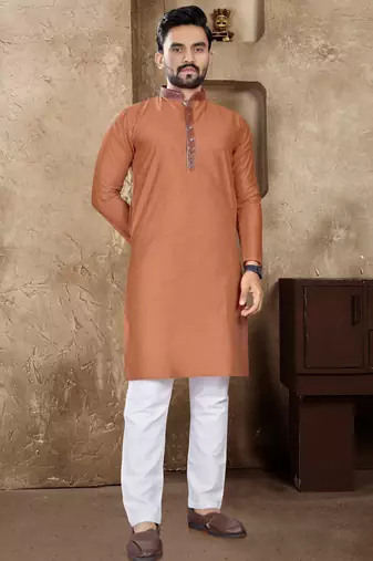 Orange linen silk straight kurta