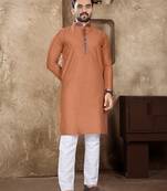 Orange linen silk straight kurta