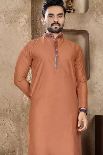 Orange linen silk straight kurta