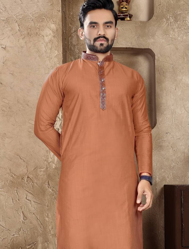 Orange linen silk straight kurta