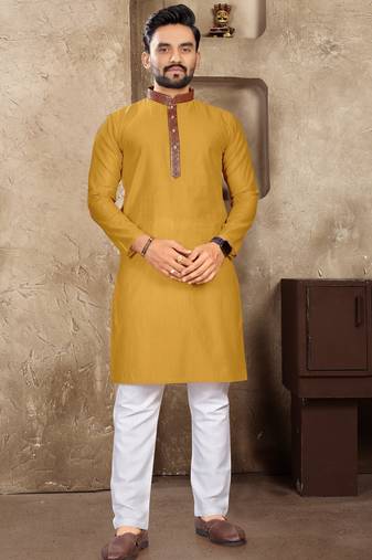 Mustard linen silk straight kurta
