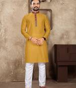 Mustard linen silk straight kurta