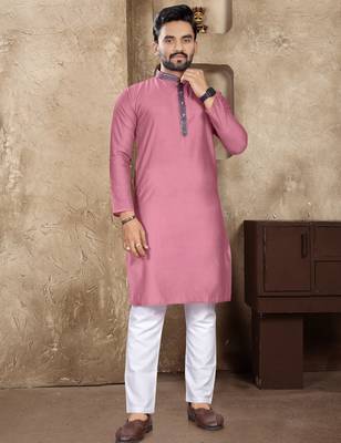 Pink linen silk straight kurta 1