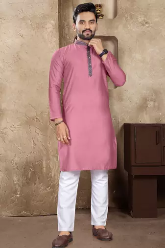 Pink linen silk straight kurta