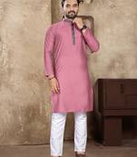 Pink linen silk straight kurta