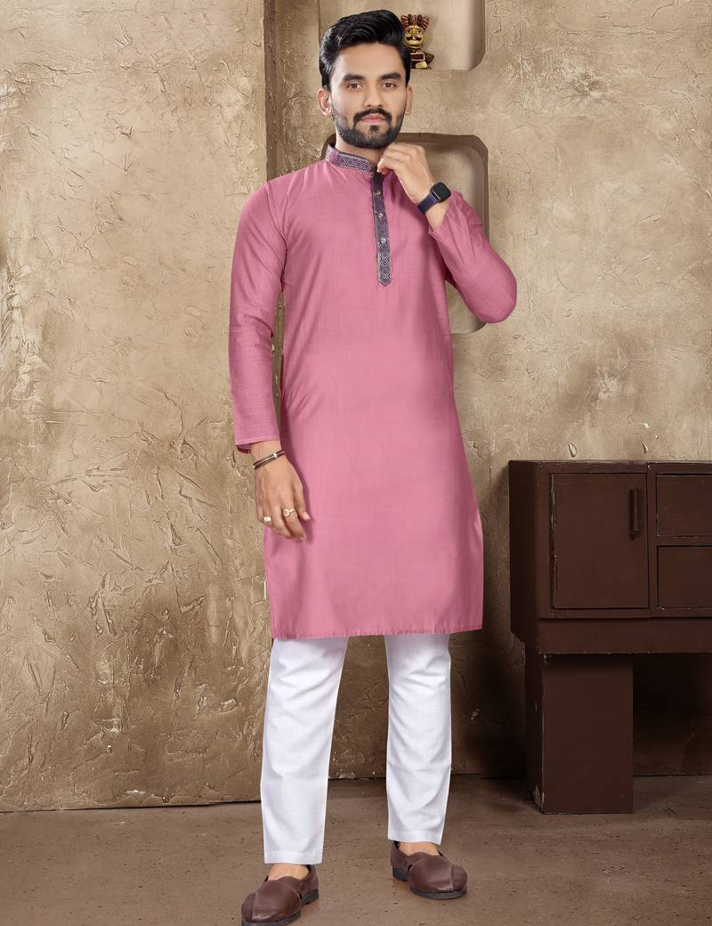 Pink linen silk straight kurta