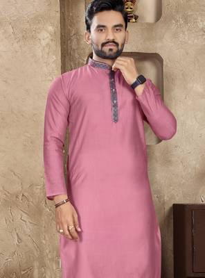 Pink linen silk straight kurta 2