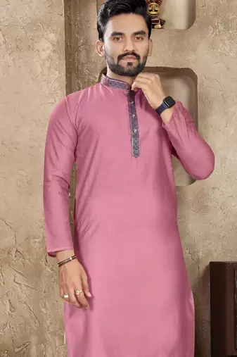 Pink linen silk straight kurta