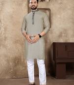 Grey linen silk straight kurta