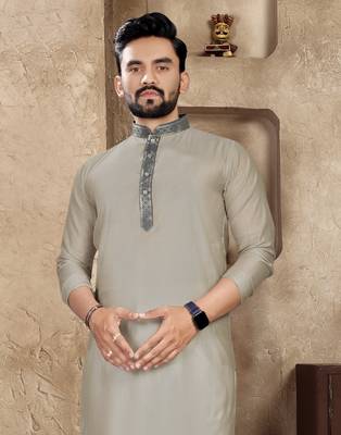 Grey linen silk straight kurta 2