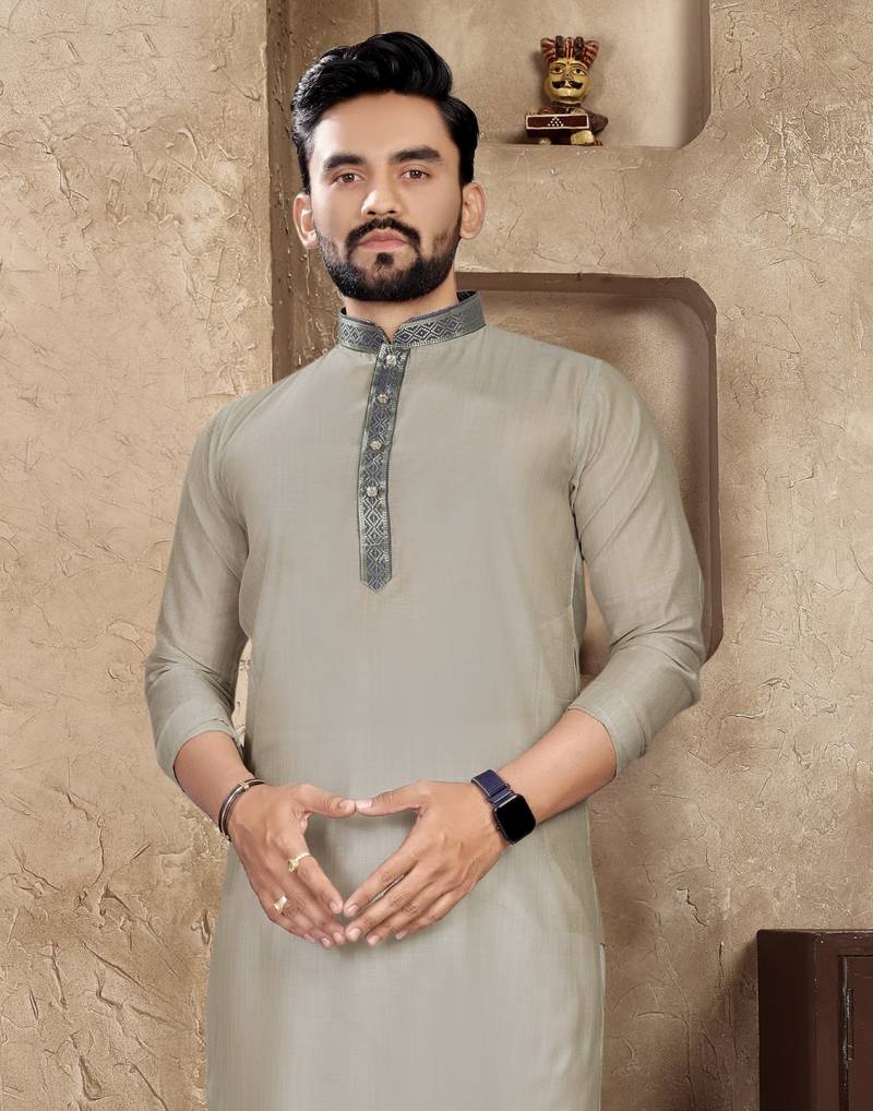 Grey linen silk straight kurta