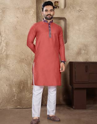 Peach linen silk straight kurta 1