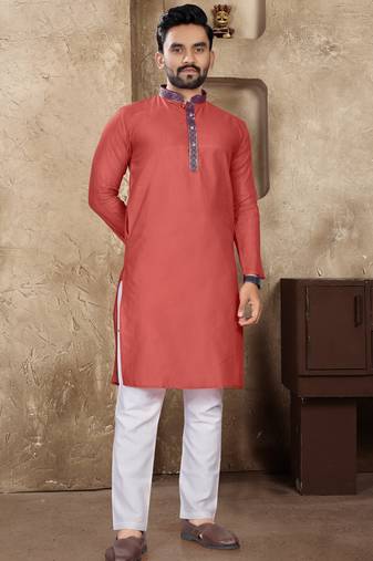 Peach linen silk straight kurta