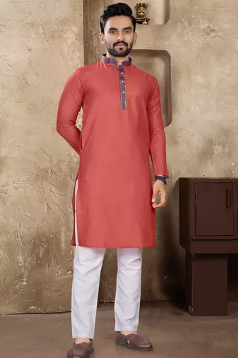 Peach linen silk straight kurta