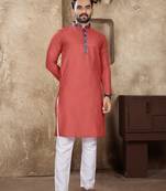 Peach linen silk straight kurta