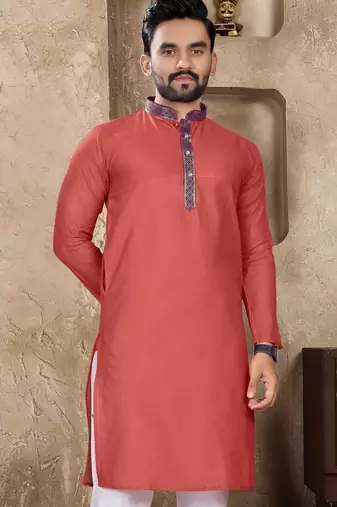 Peach linen silk straight kurta